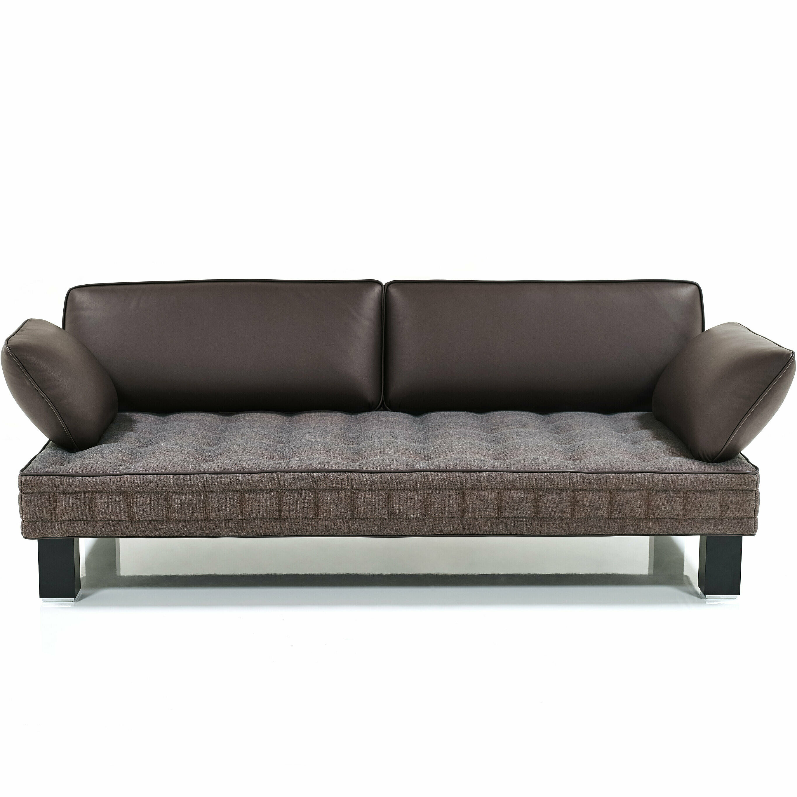 Materassi Sofa with seat in Arena-bronce and backrests + piping in leather Color-aubergine